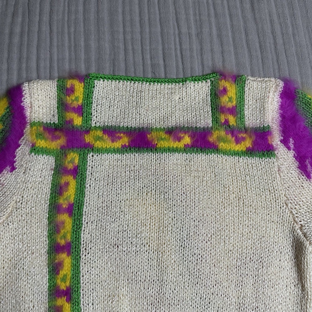 Vintage 80's Sheila Raymond Size Small Handknit Mohair Blend Paisley Sweater - Picture 9 of 13